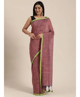 Grey Plain Cotton Handloom Sarees With Blouse 2