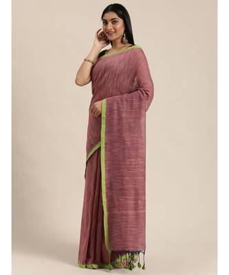 Grey Plain Cotton Handloom Sarees With Blouse 3