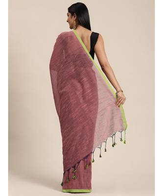 Grey Plain Cotton Handloom Sarees With Blouse 4