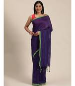 Purple Plain Cotton Handloom Sarees With Blouse