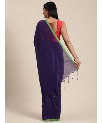 Purple Plain Cotton Handloom Sarees With Blouse 3