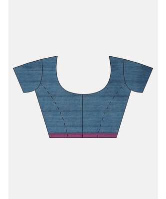 Blue Plain Cotton Handloom Sarees With Blouse 7