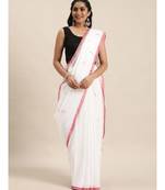 White Plain Cotton Handloom Sarees With Blouse