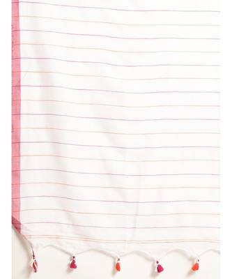 White Plain Cotton Handloom Sarees With Blouse 4
