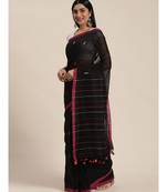 Black Plain Cotton Handloom Sarees With Blouse