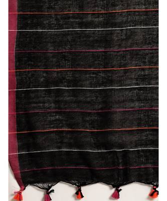 Black Plain Cotton Handloom Sarees With Blouse 6