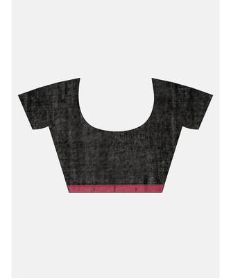 Black Plain Cotton Handloom Sarees With Blouse 7