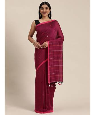 Purple Plain Cotton Handloom Sarees With Blouse 1