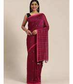 Purple Plain Cotton Handloom Sarees With Blouse