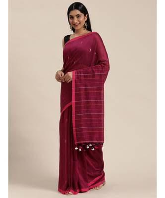 Purple Plain Cotton Handloom Sarees With Blouse 2