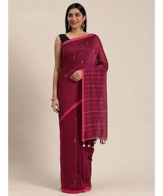 Purple Plain Cotton Handloom Sarees With Blouse 3