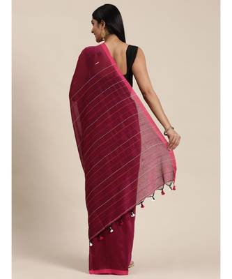 Purple Plain Cotton Handloom Sarees With Blouse 4