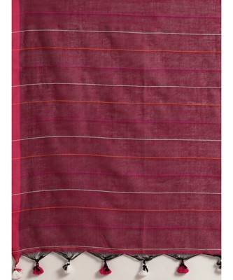Purple Plain Cotton Handloom Sarees With Blouse 6
