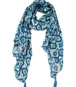 Dazzling Muslin Fabric Rama Blue Printed women scarf/Stoles