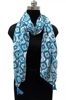 Dazzling Muslin Fabric Rama Blue Printed women scarf/Stoles