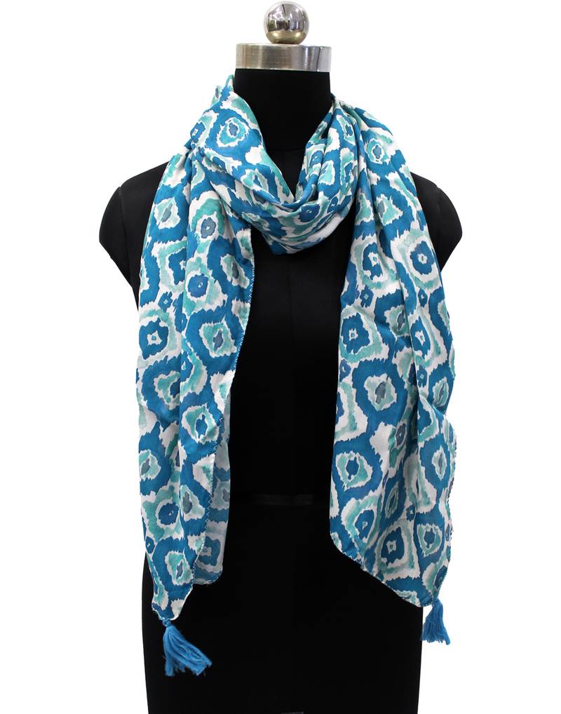 Dazzling Muslin Fabric Rama Blue Printed women scarf/Stoles