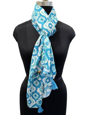 Dazzling Muslin Fabric Rama Blue Printed women scarf/Stoles 3