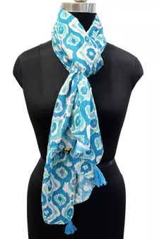 Dazzling Muslin Fabric Rama Blue Printed women scarf/Stoles