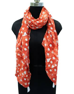 Splendid Muslin Fabric Orange Printed women scarf/Stoles 2