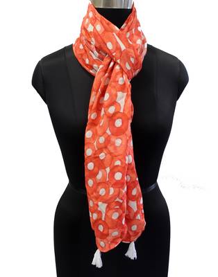 Splendid Muslin Fabric Orange Printed women scarf/Stoles 3