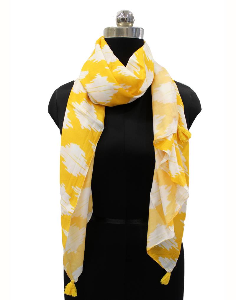 Stunning Muslin Fabric Yellow  Printed women scarf/Stoles