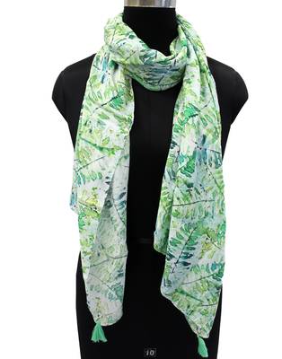 Elegant Muslin Fabric Green Printed women scarf/Stoles 2