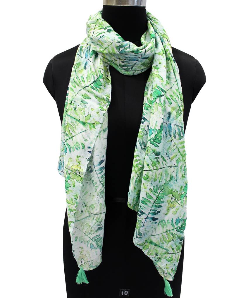 Elegant Muslin Fabric Green Printed women scarf/Stoles