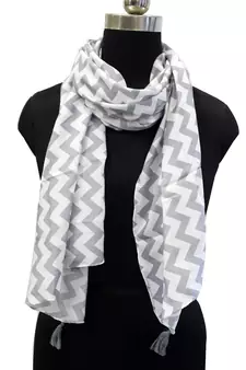 Classy Muslin Fabric Grey Printed women scarf/Stoles