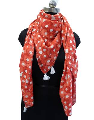 Splendid Muslin Fabric Orange Printed women SQUARE scarf/Stoles 1