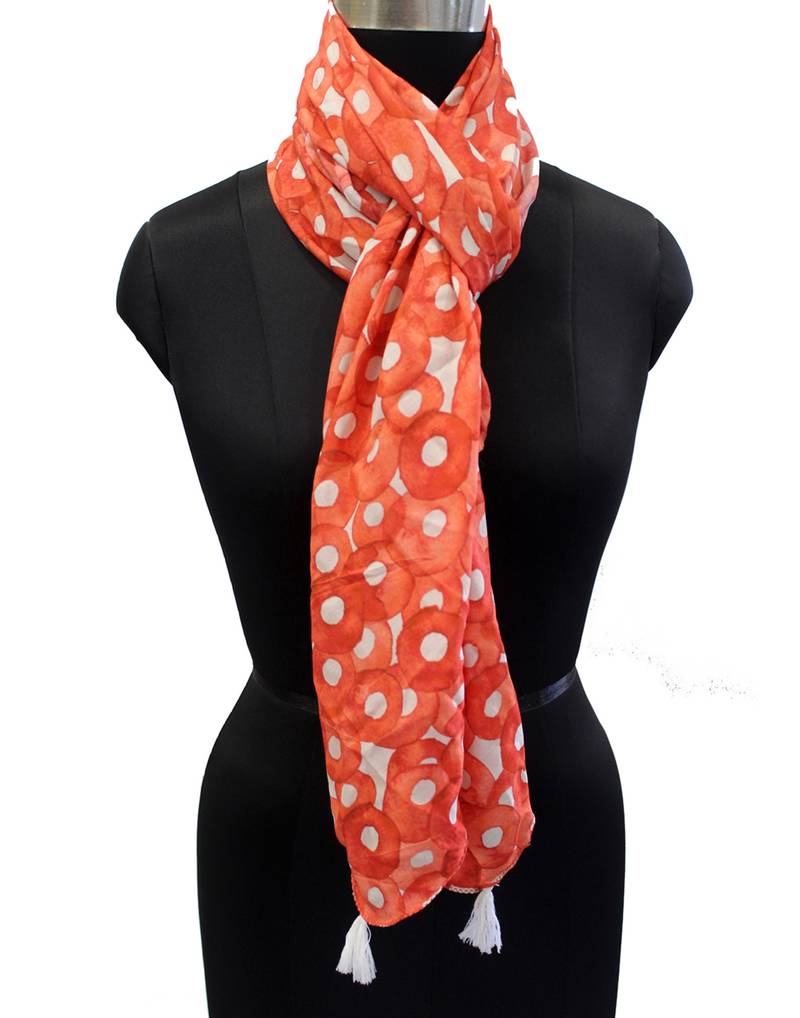 Splendid Muslin Fabric Orange Printed women SQUARE scarf/Stoles