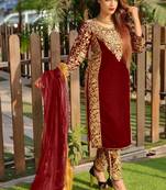 Maroon Velvet Pakistani Salwar Kameez