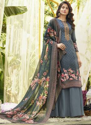 Grey Pure Cotton Pakistani Salwar Kameez 1
