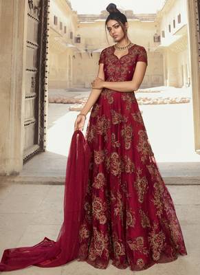 Blood Red Net Anarkali Salwar Kameez 1