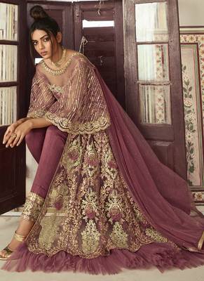 Light Wine Net Anarkali Salwar Kameez 2