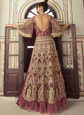 Light Wine Net Anarkali Salwar Kameez 3