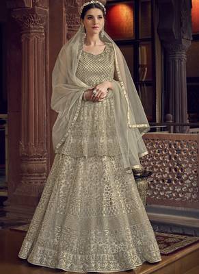 Off White Net Anarkali Salwar Kameez 1