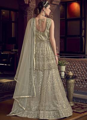Off White Net Anarkali Salwar Kameez 3