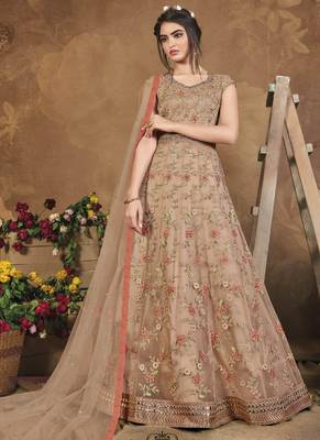 Cream Net Anarkali Salwar Kameez 1