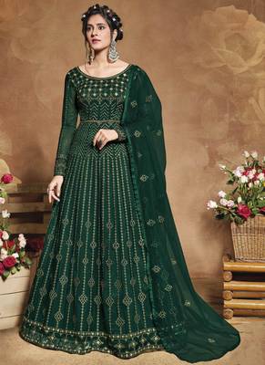 Dark Green Net Anarkali Salwar Kameez 1