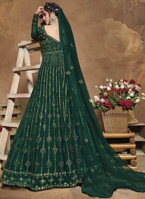 Dark Green Net Anarkali Salwar Kameez 2