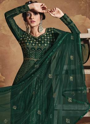 Dark Green Net Anarkali Salwar Kameez 3