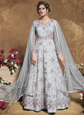 Silver Net Anarkali Salwar Kameez 1
