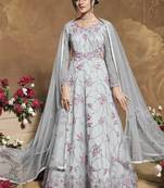 Silver Net Anarkali Salwar Kameez