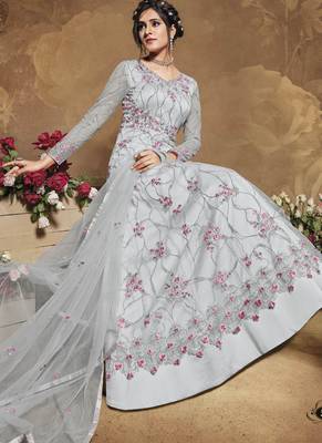 Silver Net Anarkali Salwar Kameez 2