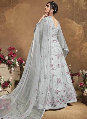 Silver Net Anarkali Salwar Kameez 3