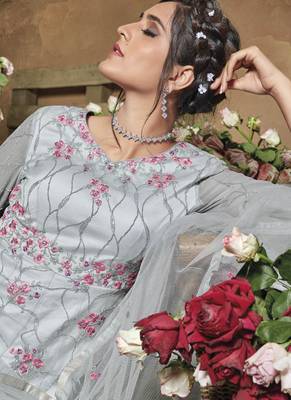 Silver Net Anarkali Salwar Kameez 4