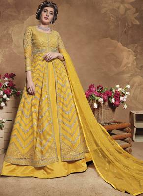 Yellow Net Anarkali Salwar Kameez 1