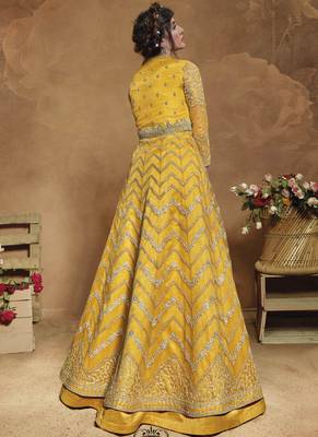 Yellow Net Anarkali Salwar Kameez 3
