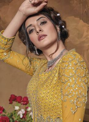 Yellow Net Anarkali Salwar Kameez 4