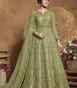 Olive Net Anarkali Salwar Kameez